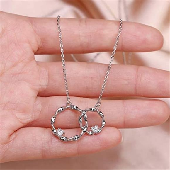 Sister Gift from Sister-Sterling Silver Interlocking Infinity 2 Circles Necklace - Picture 5 of 6